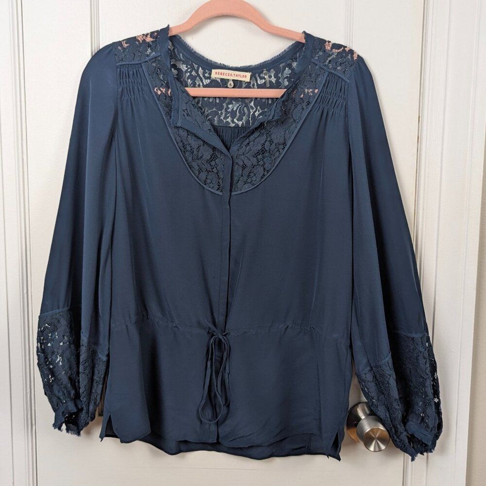 Rebecca Taylor | Navy Lace Trim Blouse Size 4